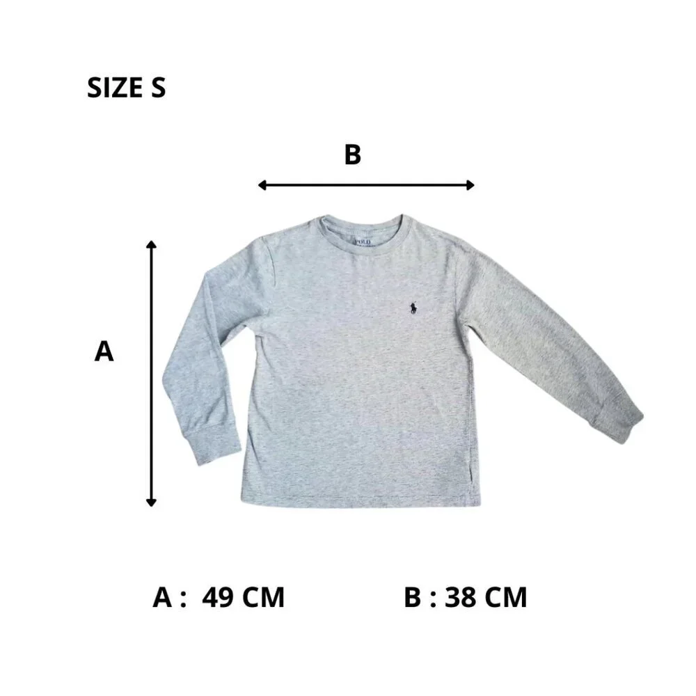 Ralph Lauren Kids Gray Long Sleeve Tee – Crewneck Logo Shirt, Size S (170/92A)